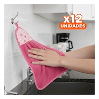 Pack12 Kit Panos de Mano 2 Piezas Fucsia y Azul Colgador Practico 28x38cm